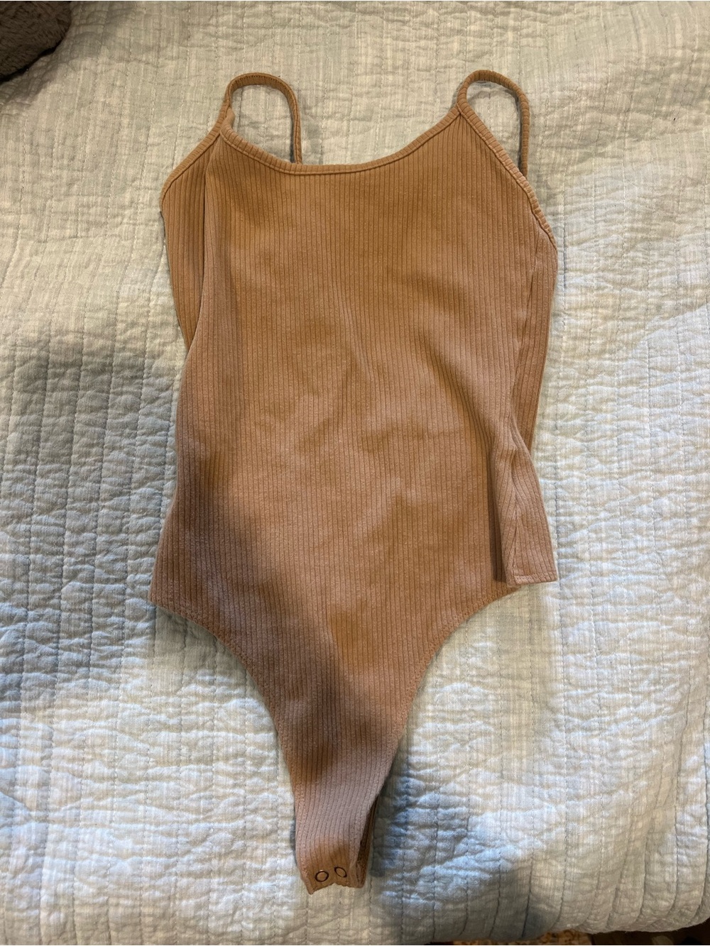 American Eagle Outfitters Ribbed Bodysuit in Tan